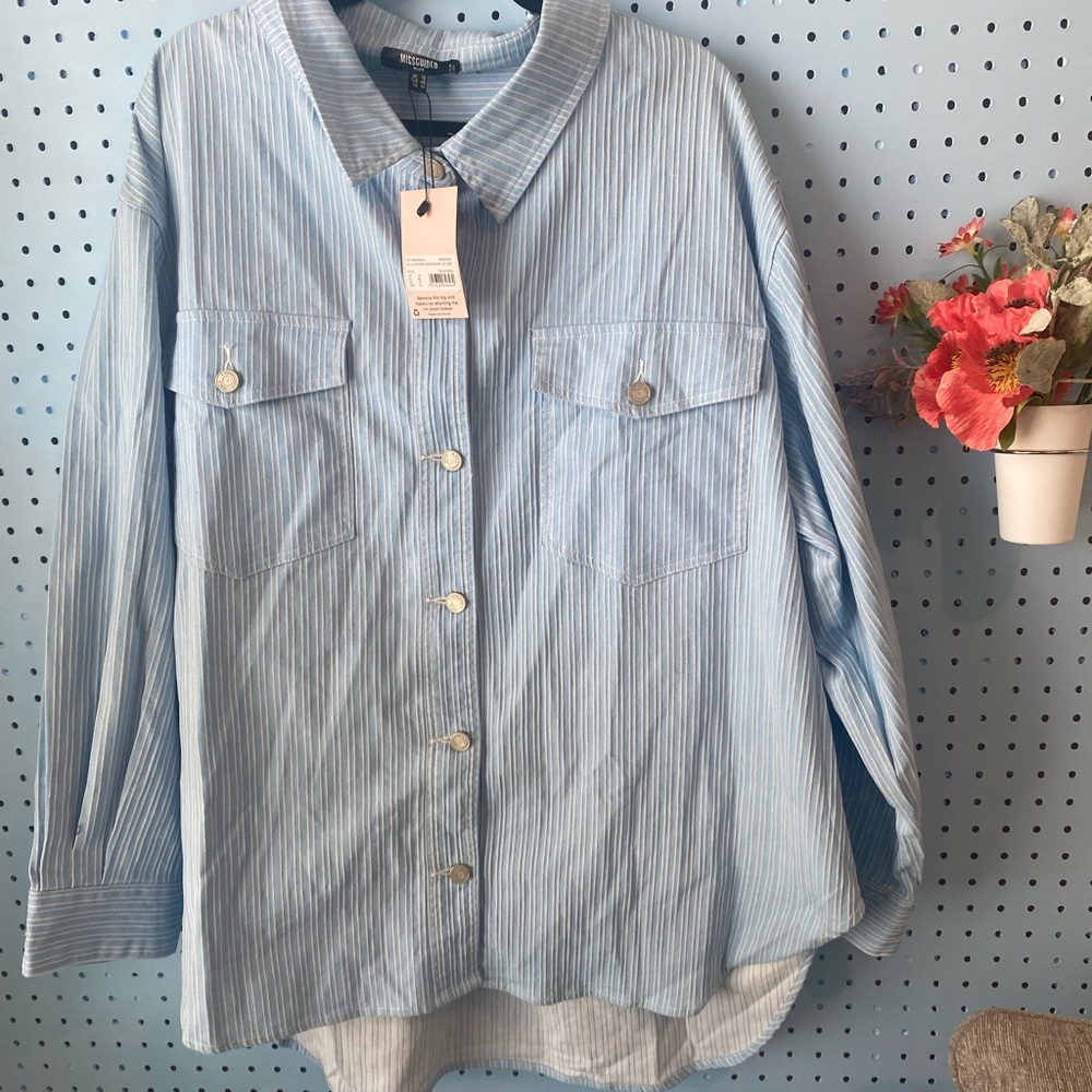 Never Worn Misguided Plus Striped Denim Shirt